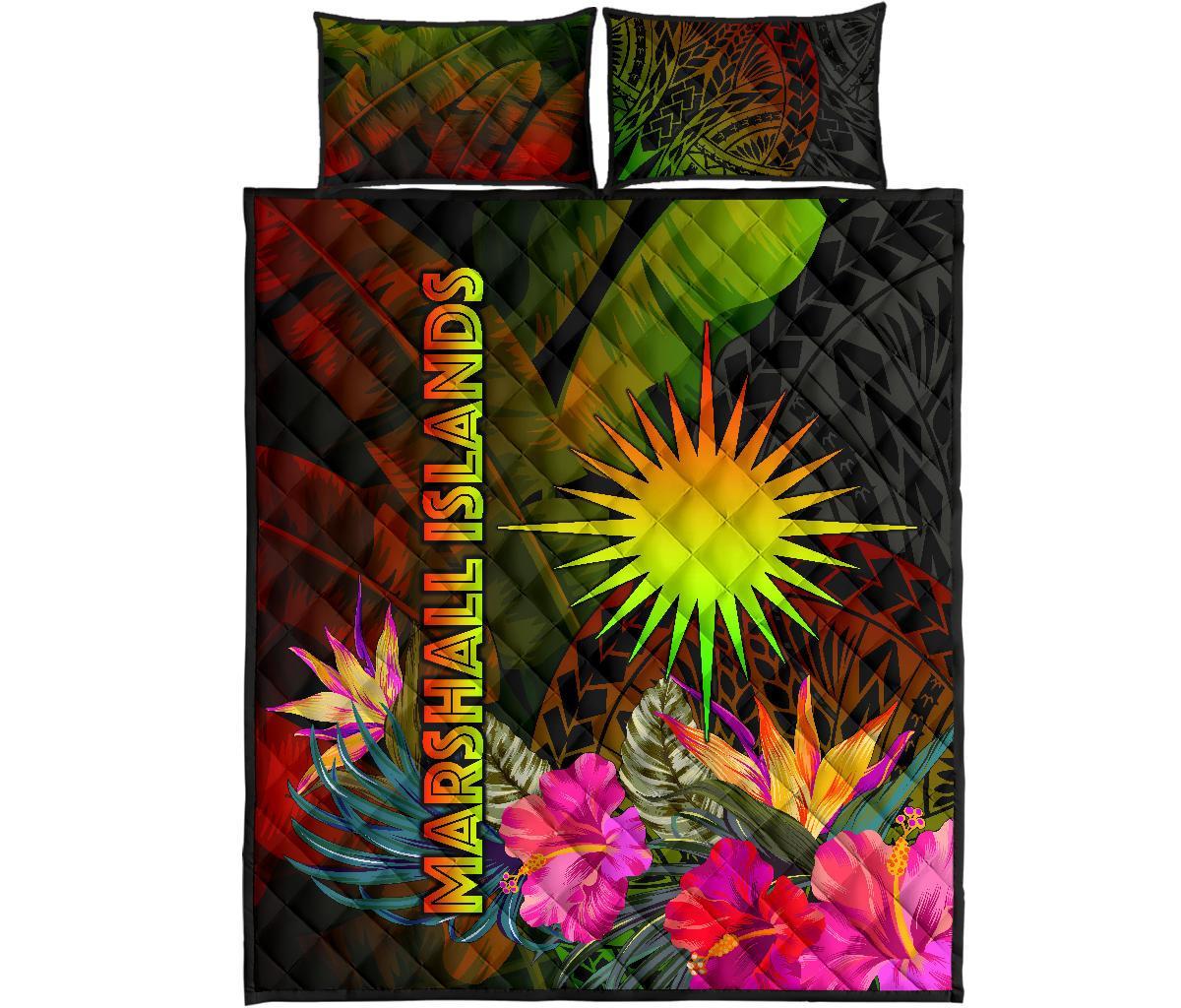 Marshall Islands Polynesian Quilt Bed Set - Hibiscus and Banana Leaves - Polynesian Pride