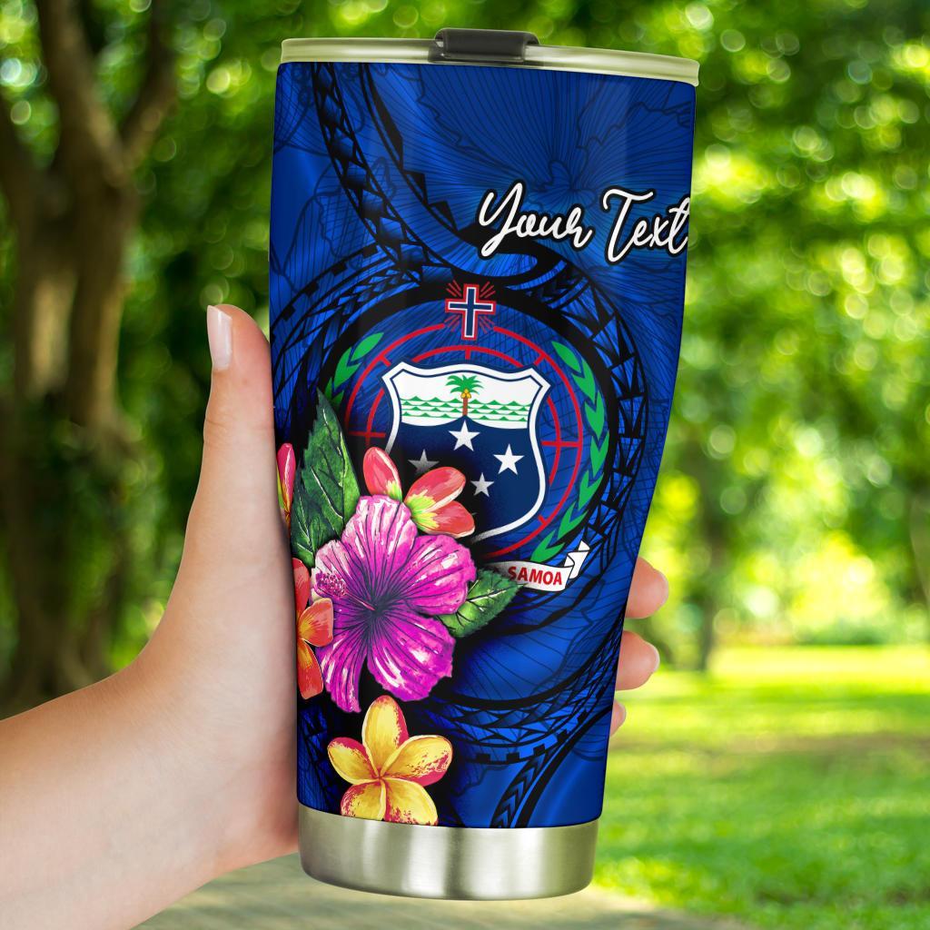 Samoa Polynesian Custom Personalised Tumbler - Floral With Seal Blue - Polynesian Pride