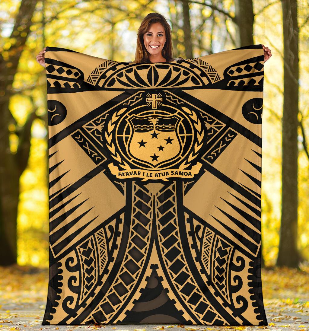 Samoa Polynesian Premium Blanket - Samoa Gold Seal with Polynesian Tattoo - Polynesian Pride