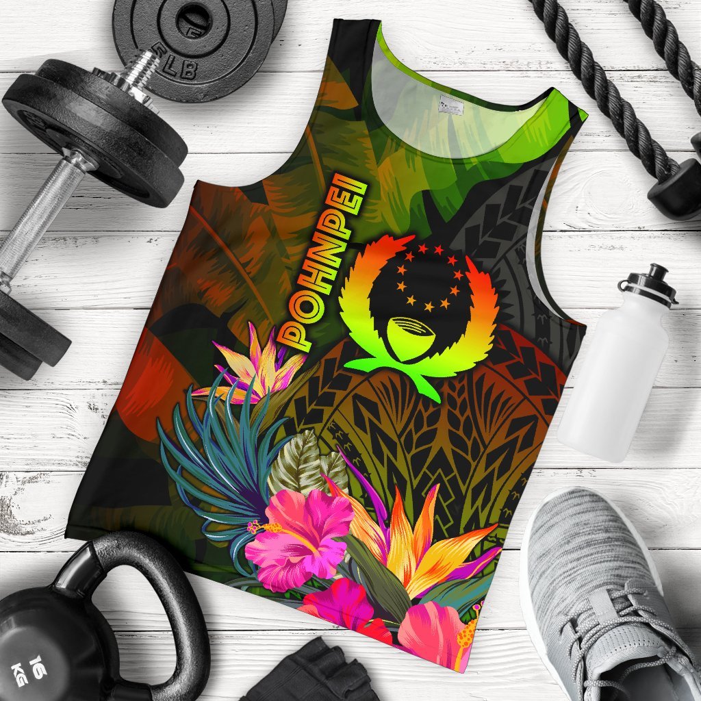 Pohnpei Polynesian Men's Tank Top - Hibiscus and Banana Leaves Reggae - Polynesian Pride