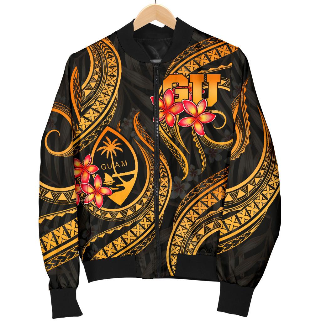 Guam Polynesian Men Bomber Jacket - Gold Plumeria Gold - Polynesian Pride