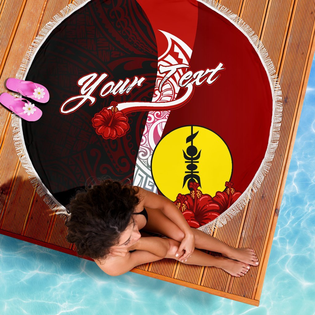New Caledonia Polynesian Custom Personalised Beach Blanket - Coat Of Arm With Hibiscus - Polynesian Pride