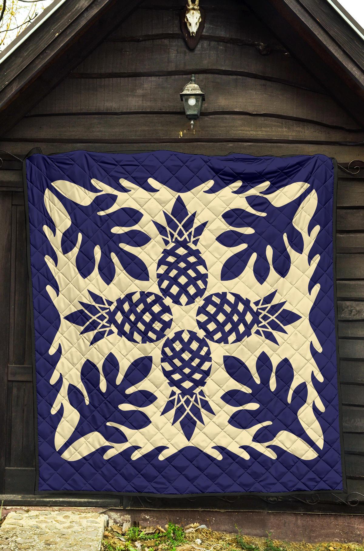 Hawaiian Pineapple Tropical Pattern Premium Quilt - Blue - Argu Style - AH - Polynesian Pride