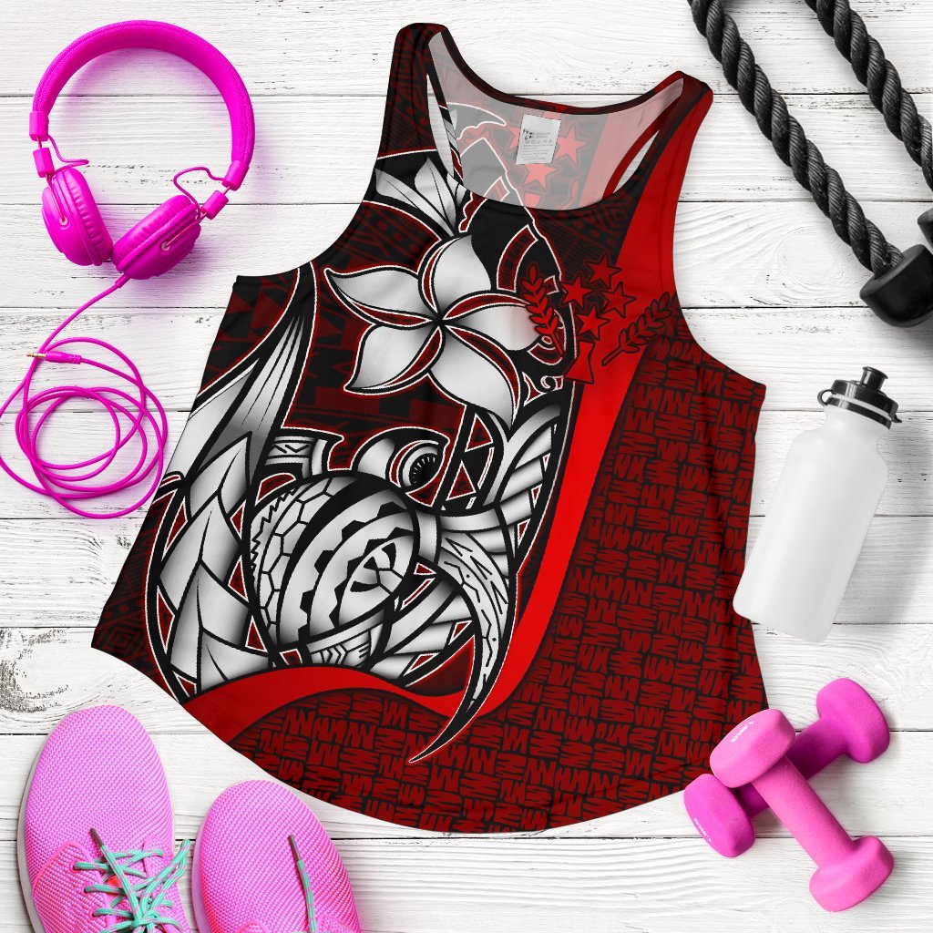 Kosrae Micronesia Women's Racerback Tank Red - Turtle With Hook - Polynesian Pride