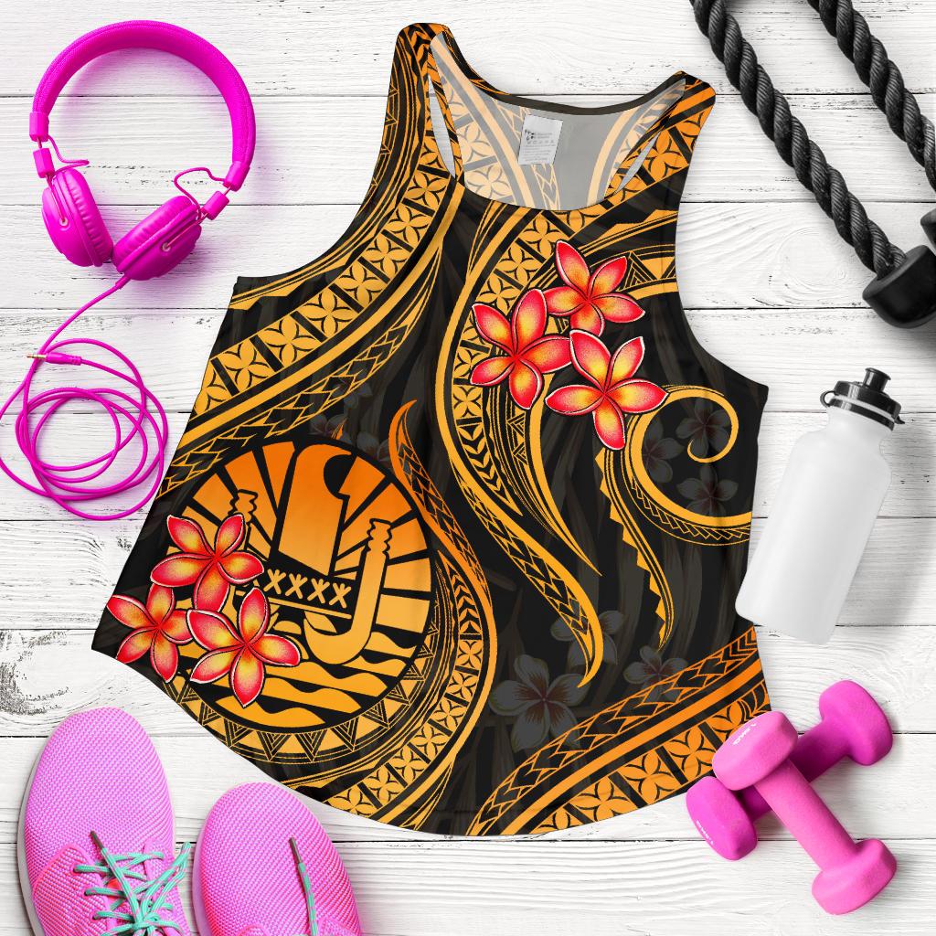 Tahiti Polynesian Women Racerback Tank - Gold Plumeria - Polynesian Pride