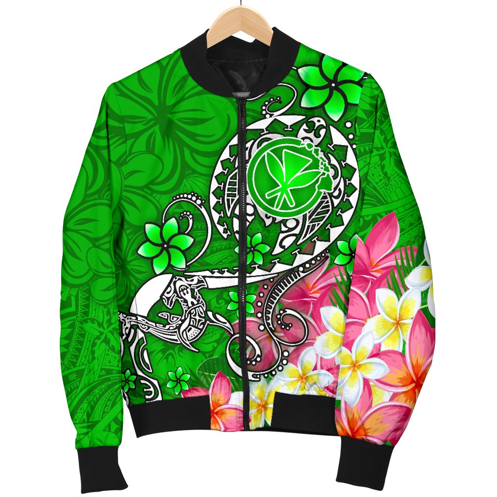 Hawaii Men's Bomber Jacket - Turtle Plumeria Polynesian Tattoo Green Color - Polynesian Pride