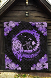 Hawaii Hibiscus Map Hidden Polynesian Purple Premium Quilt - Polynesian Pride