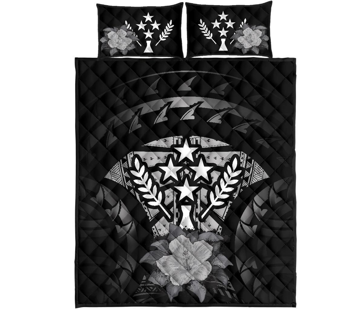 Kosrae Polynesian Quilt Bed Set Hibiscus Gray - Polynesian Pride