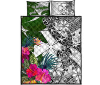 Wallis And Futuna Quilt Bed Set White - Turtle Plumeria Banana Leaf - Polynesian Pride
