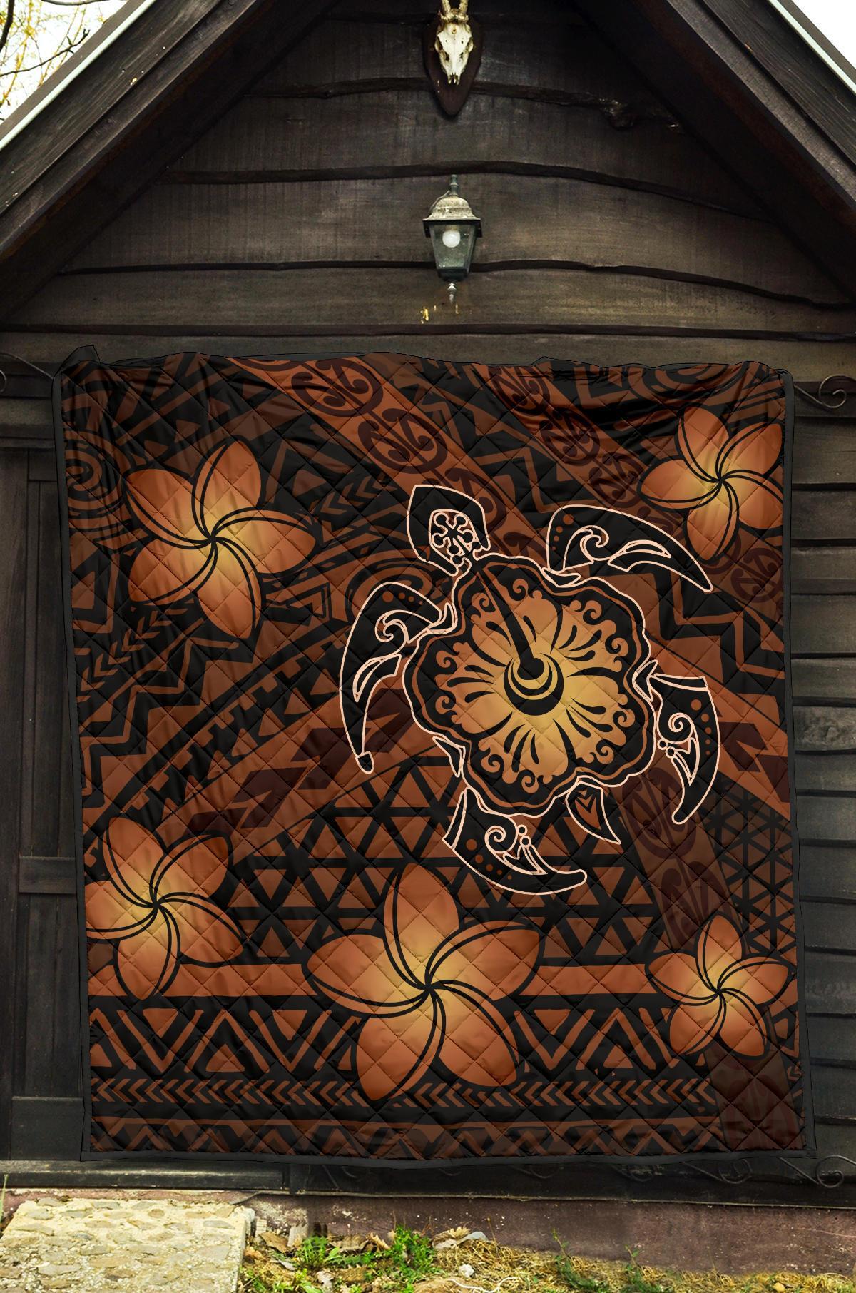 Hawaii Mix Polynesian Turtle Plumeria Premium Quilt - AH - Nick Style - Orange - Polynesian Pride