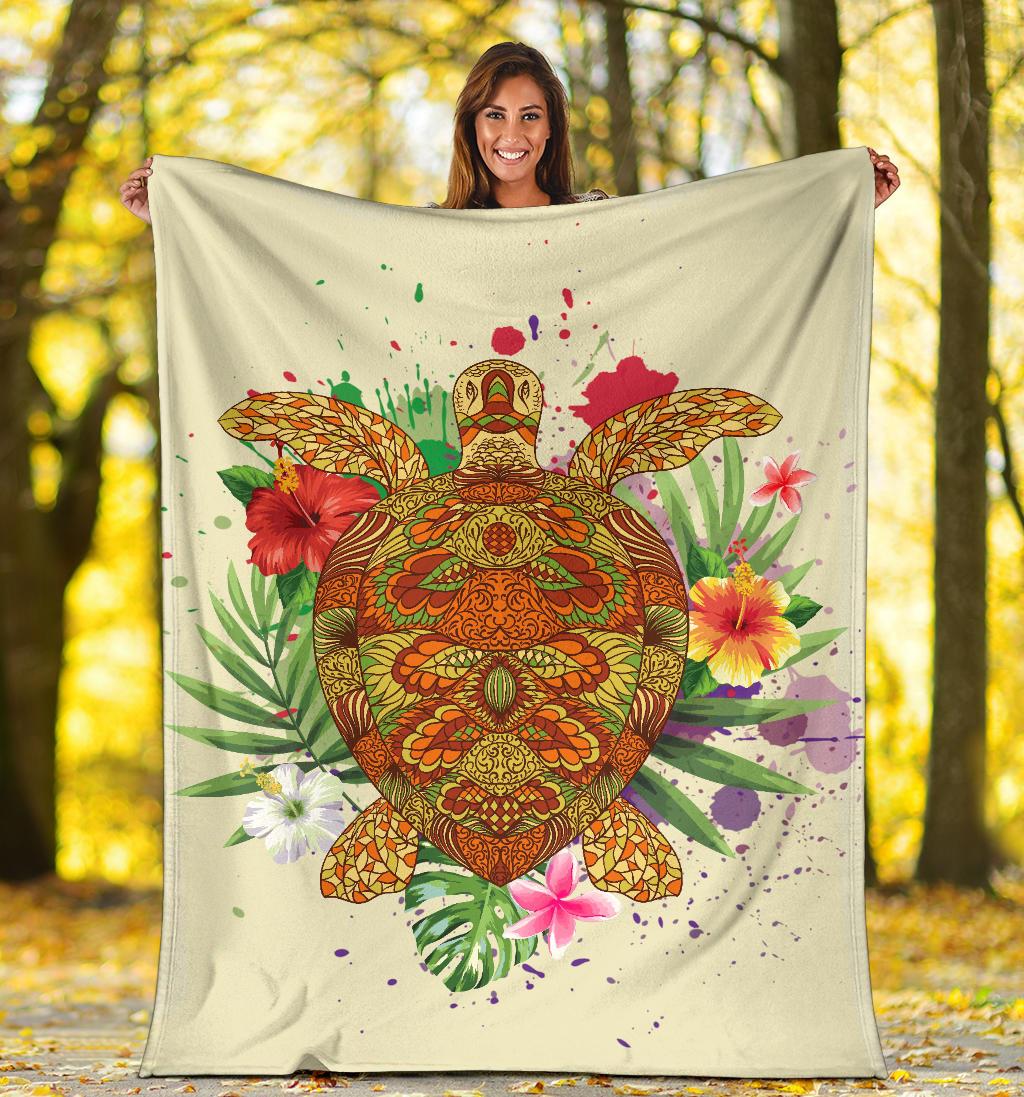 Hawaii Turtle Life Hibiscus Design Premium Blanket - Polynesian Pride