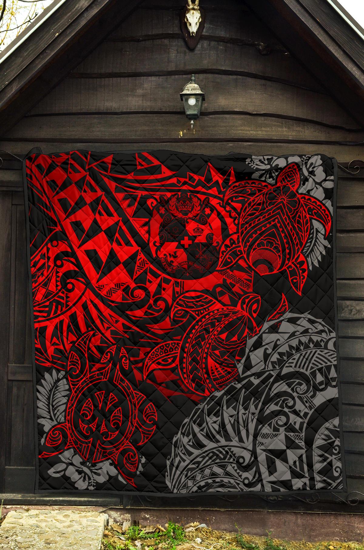 Tonga Polynesian Premium Quilt - Red Turtle Flowing - Polynesian Pride