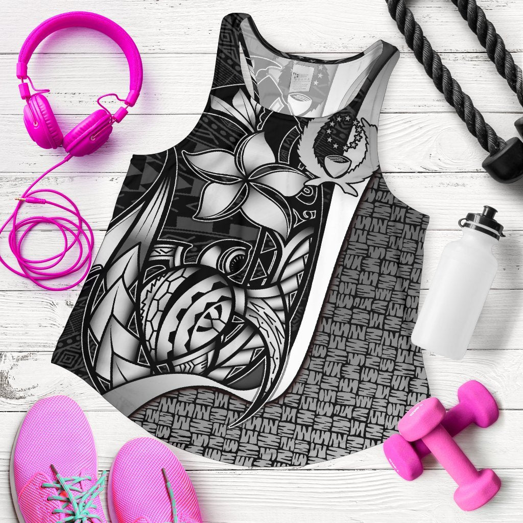 Pohnpei Micronesia Women's Racerback Tank White - Turtle With Hook - Polynesian Pride