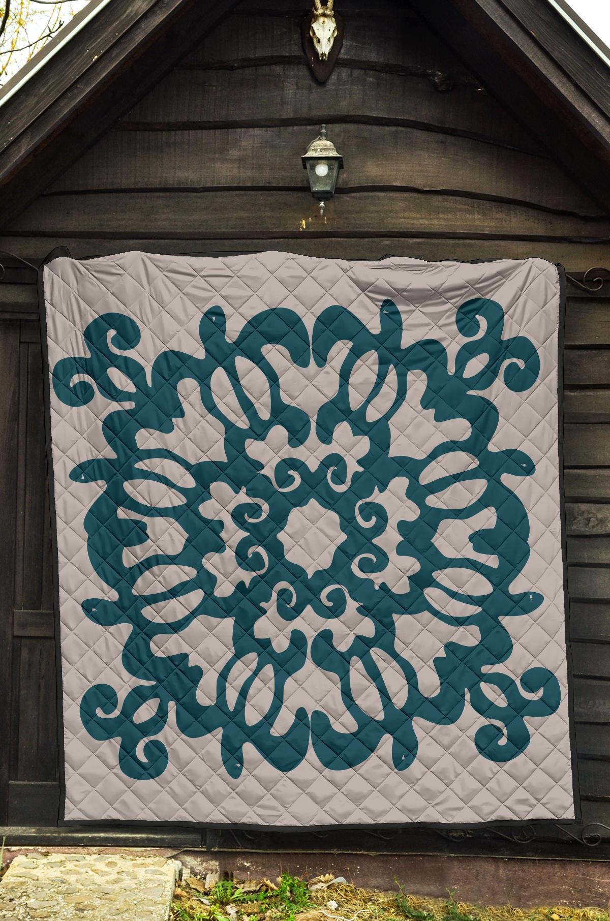 Hawaiian Quilt Turtle Pattern New Gray Premium Quilt - Skin Style - AH - Polynesian Pride