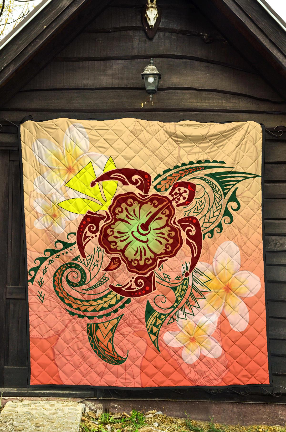 Hawaii Turtle Kanaka Plumeria Hibiscus Premium Quilt - Kity Style - AH - Polynesian Pride