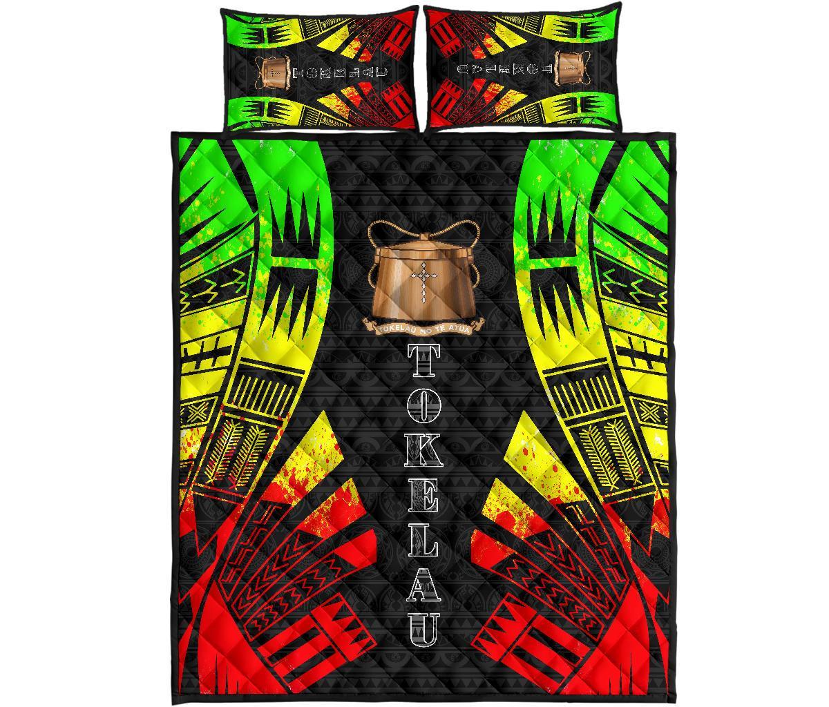 Tokelau Quilt Bed Set - Tokelau Coat Of Arms Reggae Tattoo Style Art - Polynesian Pride