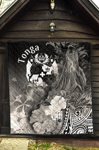 Tonga Premium Quilt - Humpback Whale with Tropical Flowers (White) - Polynesian Pride