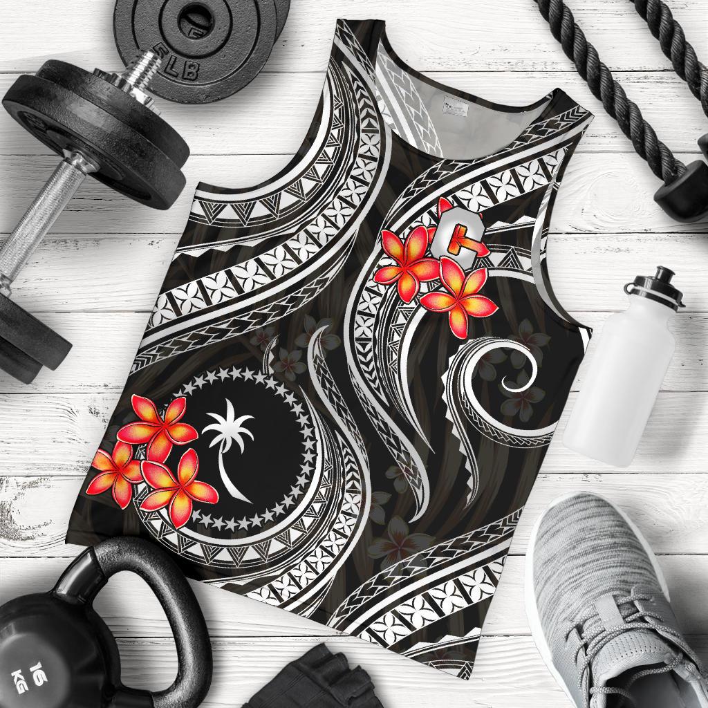 Chuuk Micronesian Men Tank Top - Black Plumeria BLACK - Polynesian Pride