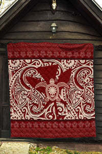 Hawaii Luxury Premium Quilt Red - Kanaka Maoli Turtle Polynesian Tattoo Pattern - Polynesian Pride