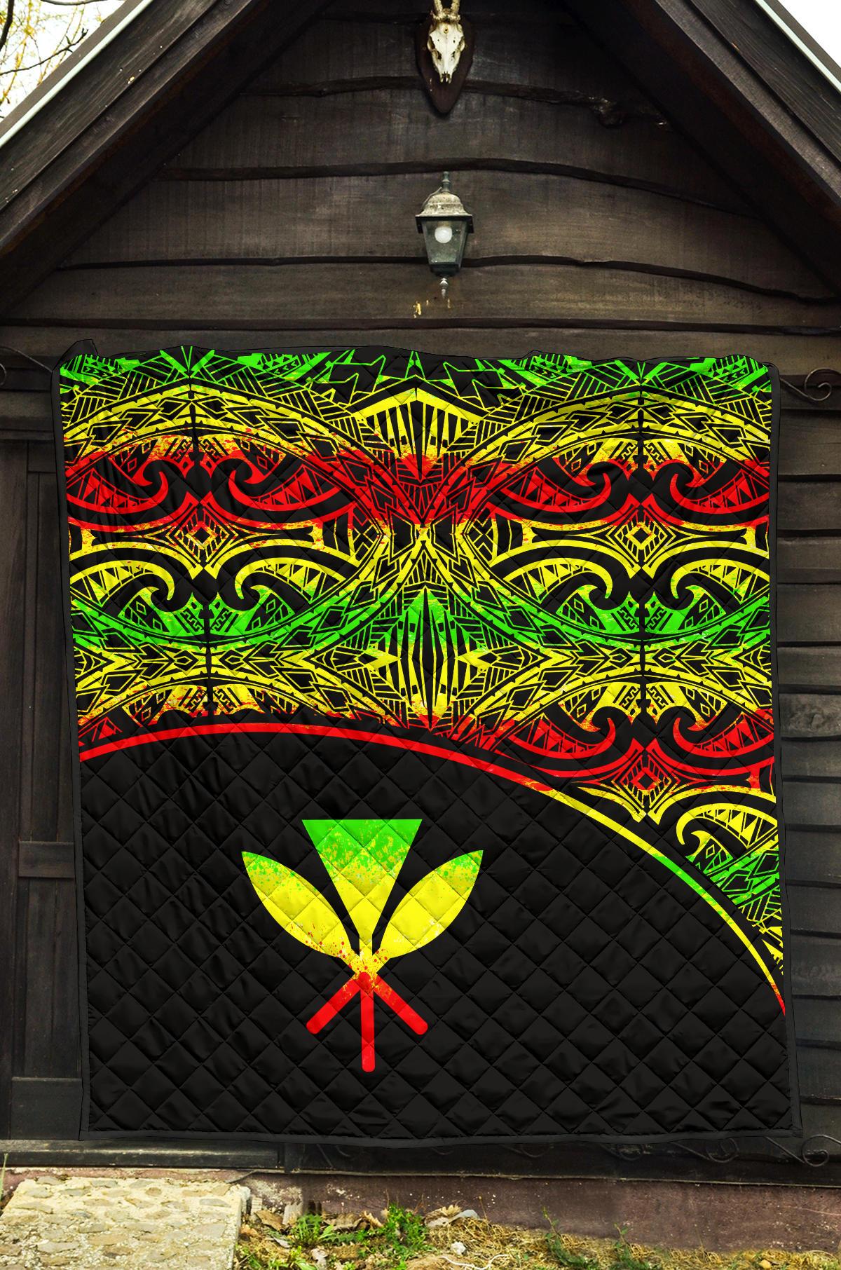 Hawaii Polynesian Premium Quilt - Reggae Kanaka Maoli Curve Version - Polynesian Pride