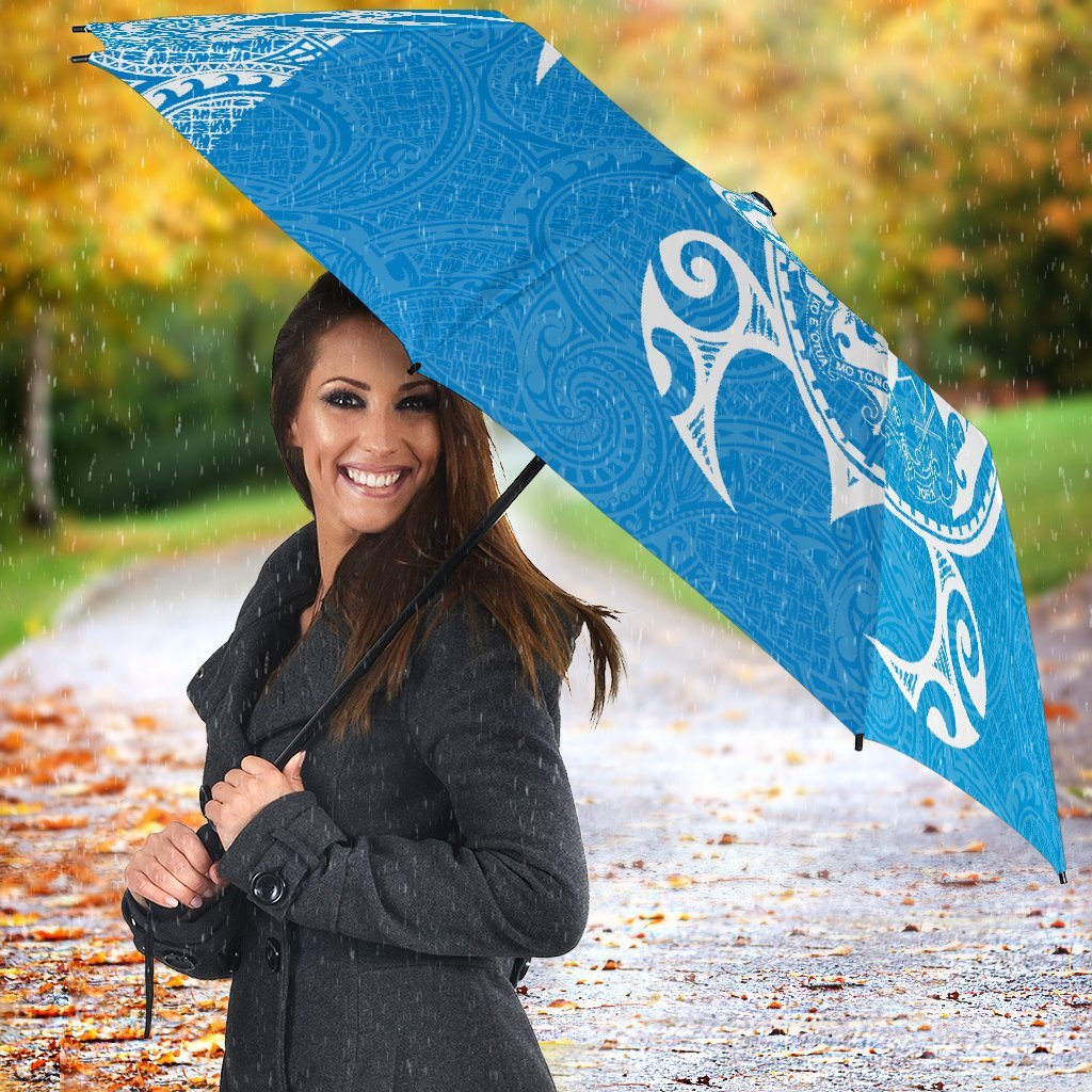 Guam Umbrella Turtle Coat of Arms Polynesian Pattern White Blue - Polynesian Pride
