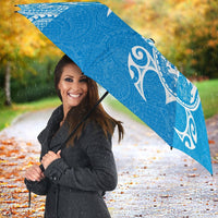 Guam Umbrella Turtle Coat of Arms Polynesian Pattern White Blue - Polynesian Pride