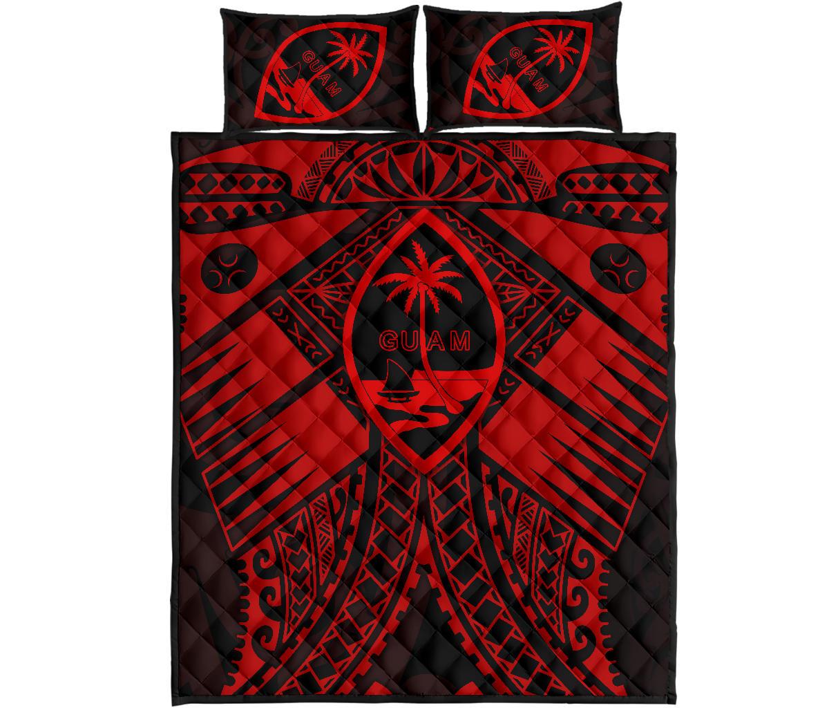 Guam Polynesian Quilt Bed Set - Red Guam Coat Of Arms Polynesian Tattoo - Polynesian Pride