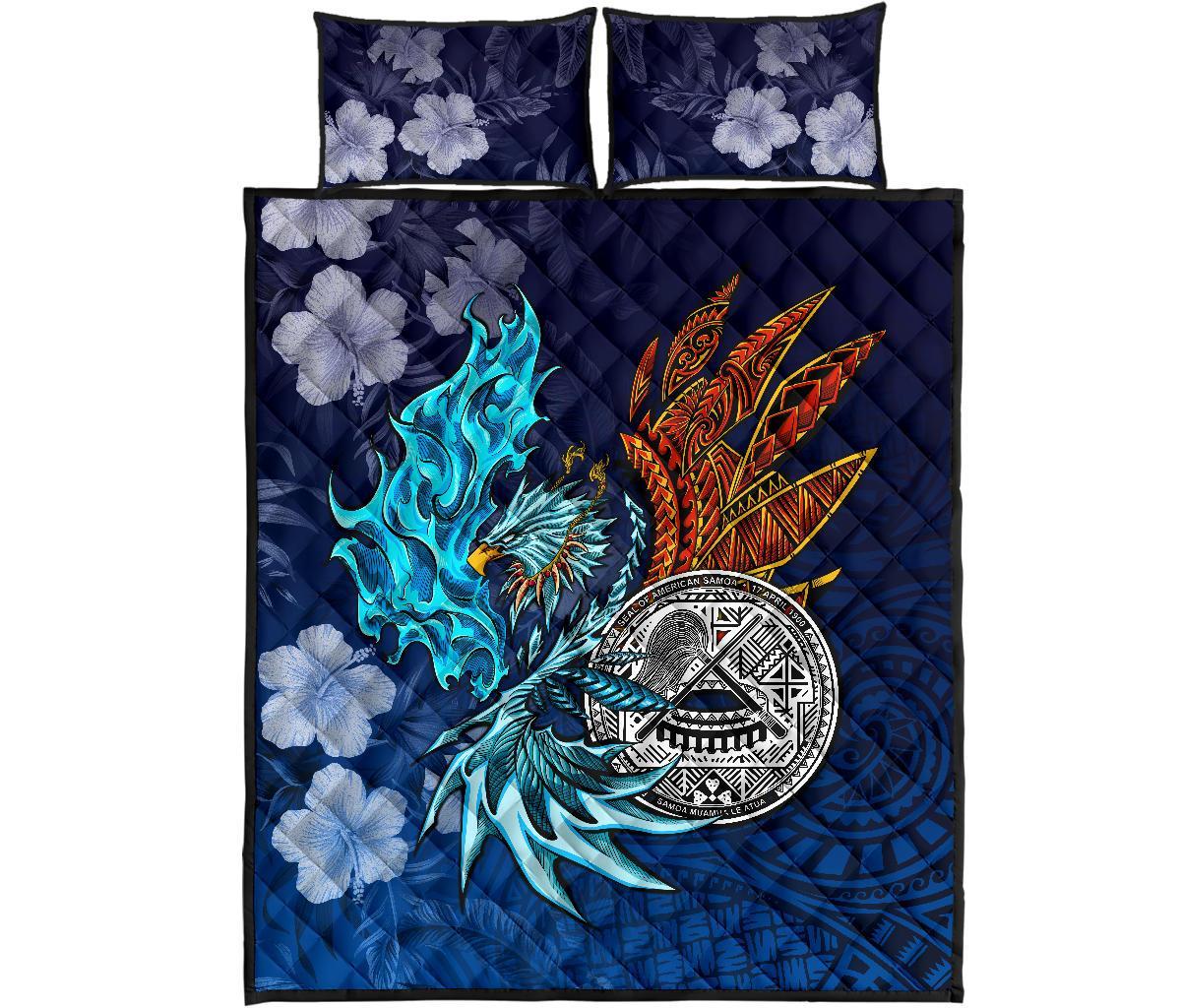 American Samoa Polynesian Quilt Bed Set - Blue Polynesian Eagle - Polynesian Pride