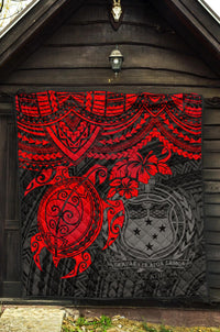 Samoa Polynesian Premium Quilt - Samoa Coat Of Arms & Red Turtle Hibiscus - Polynesian Pride