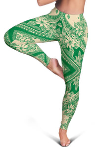 Polynesian Plumeria Mix Green Hawaii Women's Leggings AH - Polynesian Pride
