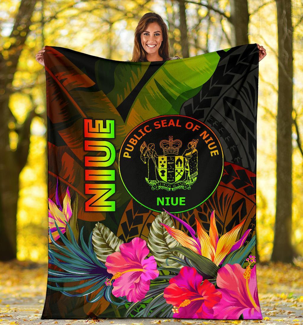 Niue Polynesian Premium Blanket - Hibiscus and Banana Leaves - Polynesian Pride