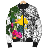 Papua New Guinea Men's Bomber Jacket White - Turtle Plumeria Banana Leaf - Polynesian Pride
