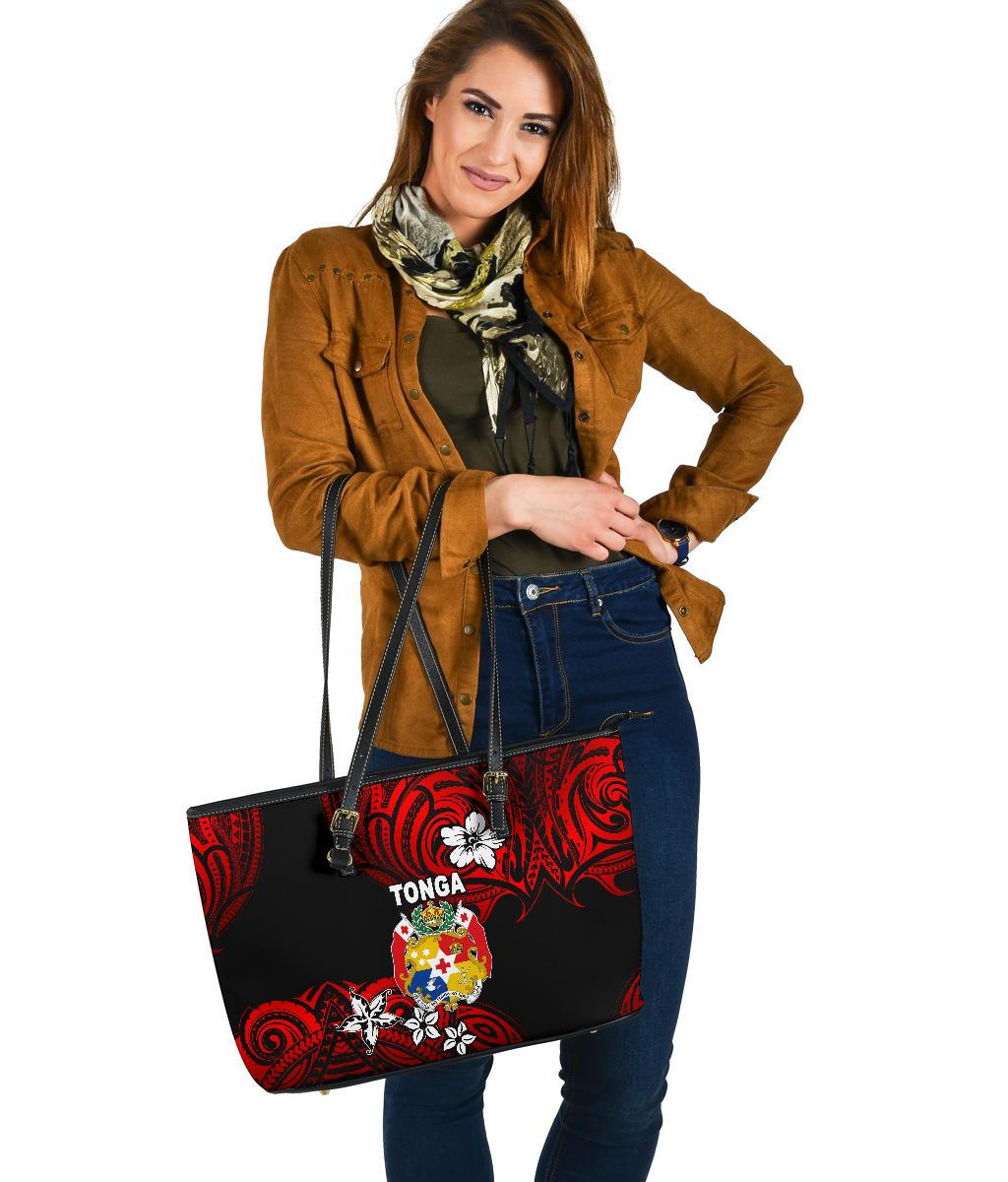 Mate Ma'a Tonga Rugby Large Leather Tote Polynesian Unique Vibes - Red - Polynesian Pride