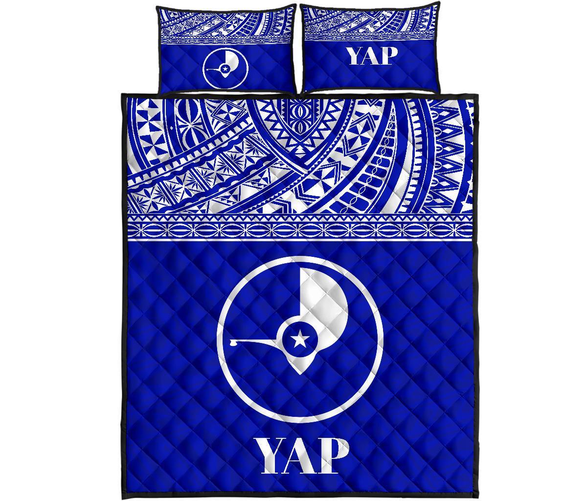 Yap Micronesia Quilt Bed Set - Yap Flag Blue Version Blue - Polynesian Pride