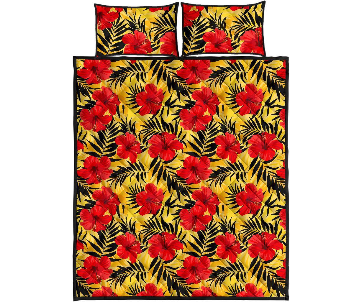 Hawaii Quilt Bed Set Tropical Flowers And Palm Leaves AH - Polynesian Pride