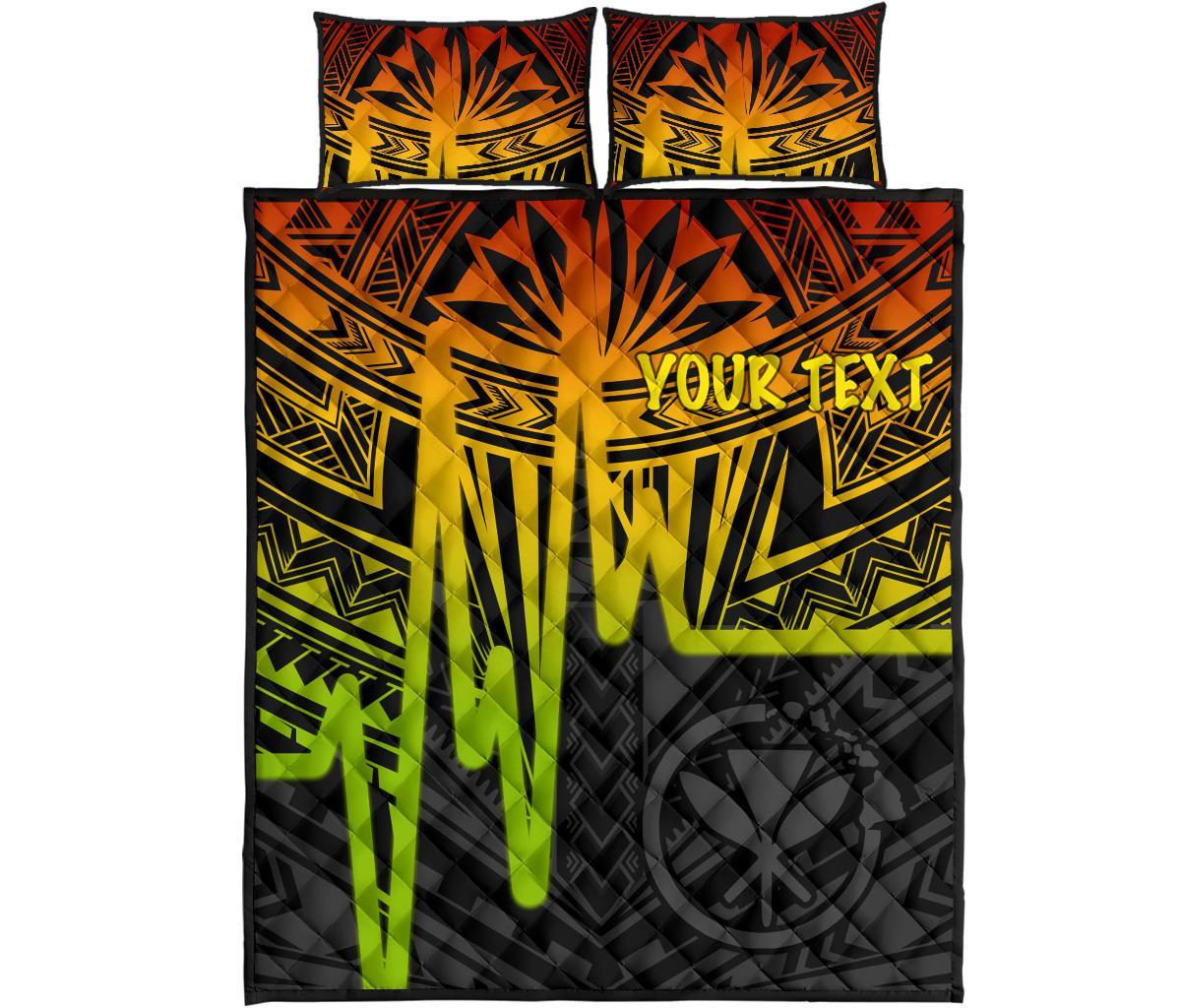 Hawaii Personalised Quilt Bed Sets - Kanaka Maoli With Polynesian Pattern In Heartbeat Style (Reggae) - Polynesian Pride