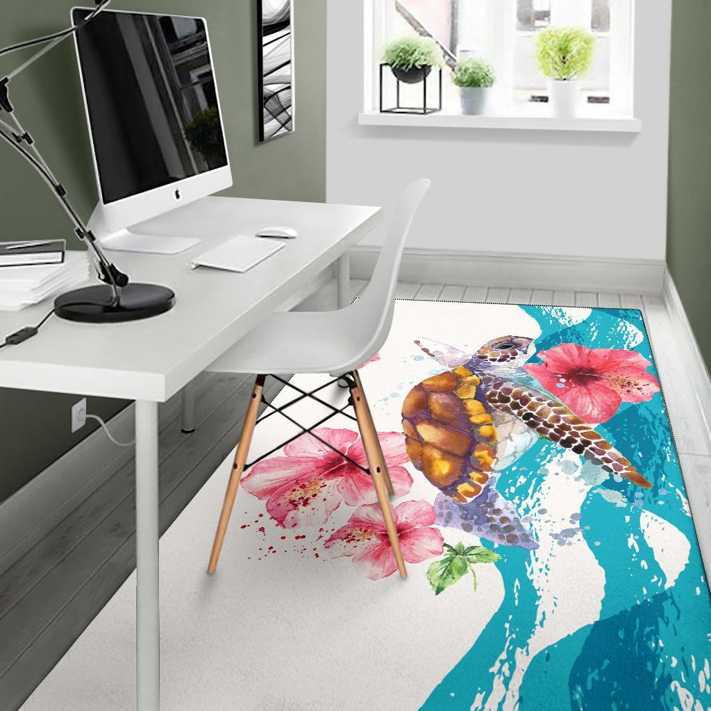 Turtle Hibiscus On Wale Area Rug AH A0 - Polynesian Pride