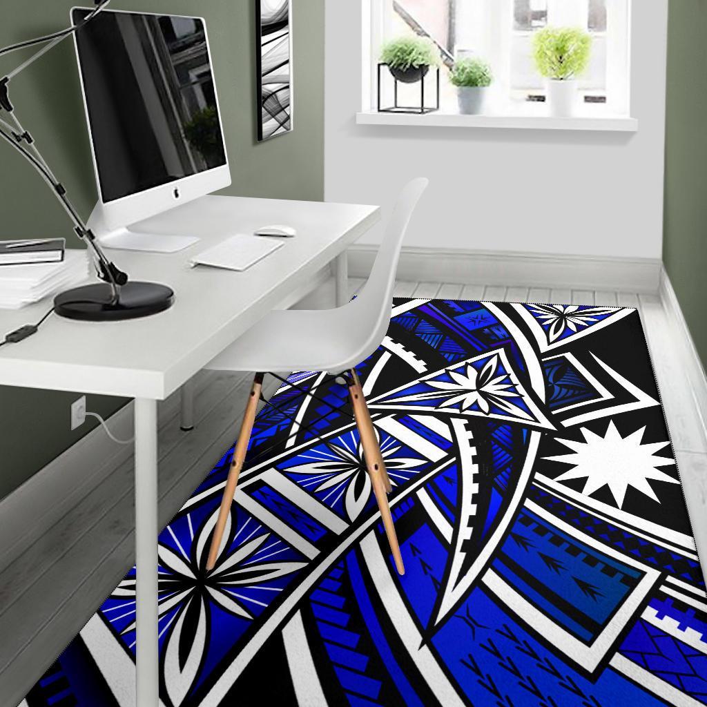 Nauru Area Rug - Tribal Flower Special Pattern Blue Color - Polynesian Pride
