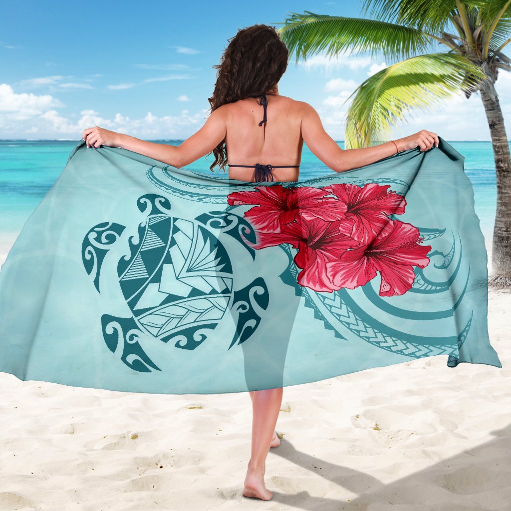 Hawaii Polynesian Turtle Hibiscus Blue Sarong - Bless Style - Polynesian Pride