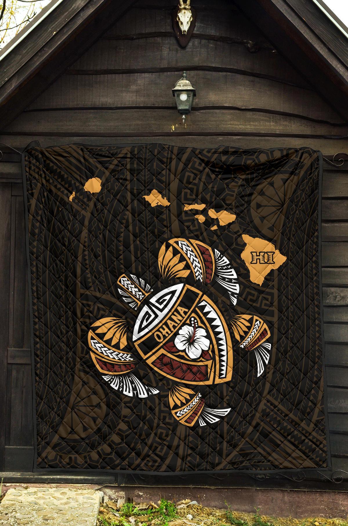 Hawaii Kakau Polynesian Turtle Map Premium Quilt - Polynesian Pride