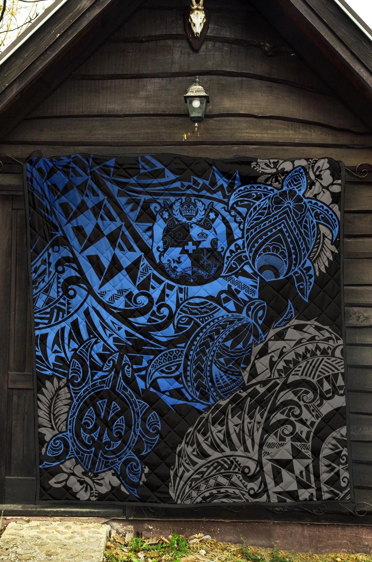 Tonga Polynesian Premium Quilt - Blue Turtle Flowing - Polynesian Pride