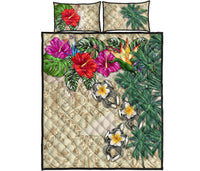 Tokelau Polynesian Quilt Bed Set - Hibiscus Turtle Tattoo Beige - Polynesian Pride