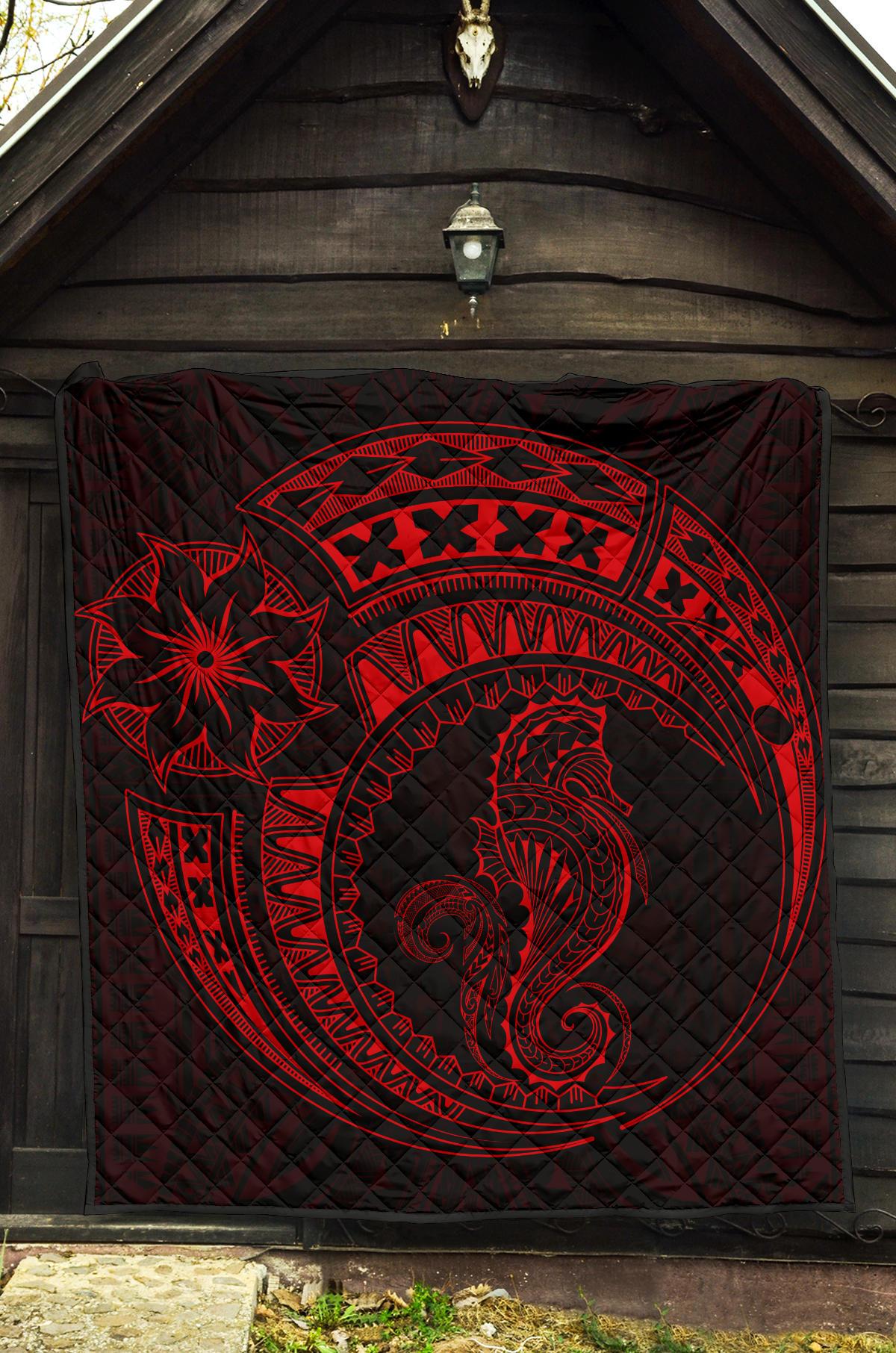 Polynesian Quilt - Polynesian Red Seahorse Tattoo - Polynesian Pride