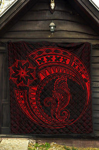 Polynesian Quilt - Polynesian Red Seahorse Tattoo - Polynesian Pride