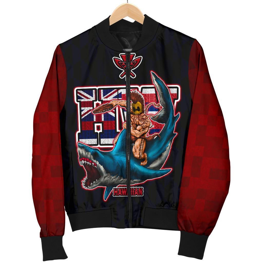 Polynesian Hawaii Men's Bomber Jacket - Shark Warrior Blue - Polynesian Pride