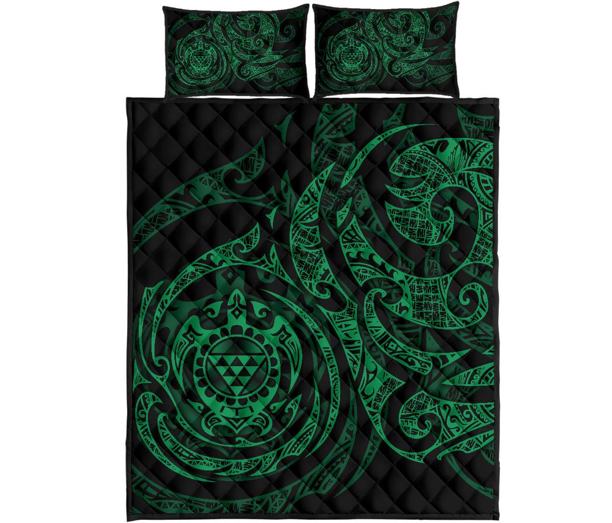 Hawaii Polynesian Quilt Bed Set - HawaiiGreen Kanaka Maoli Turtle Tribal - Polynesian Pride