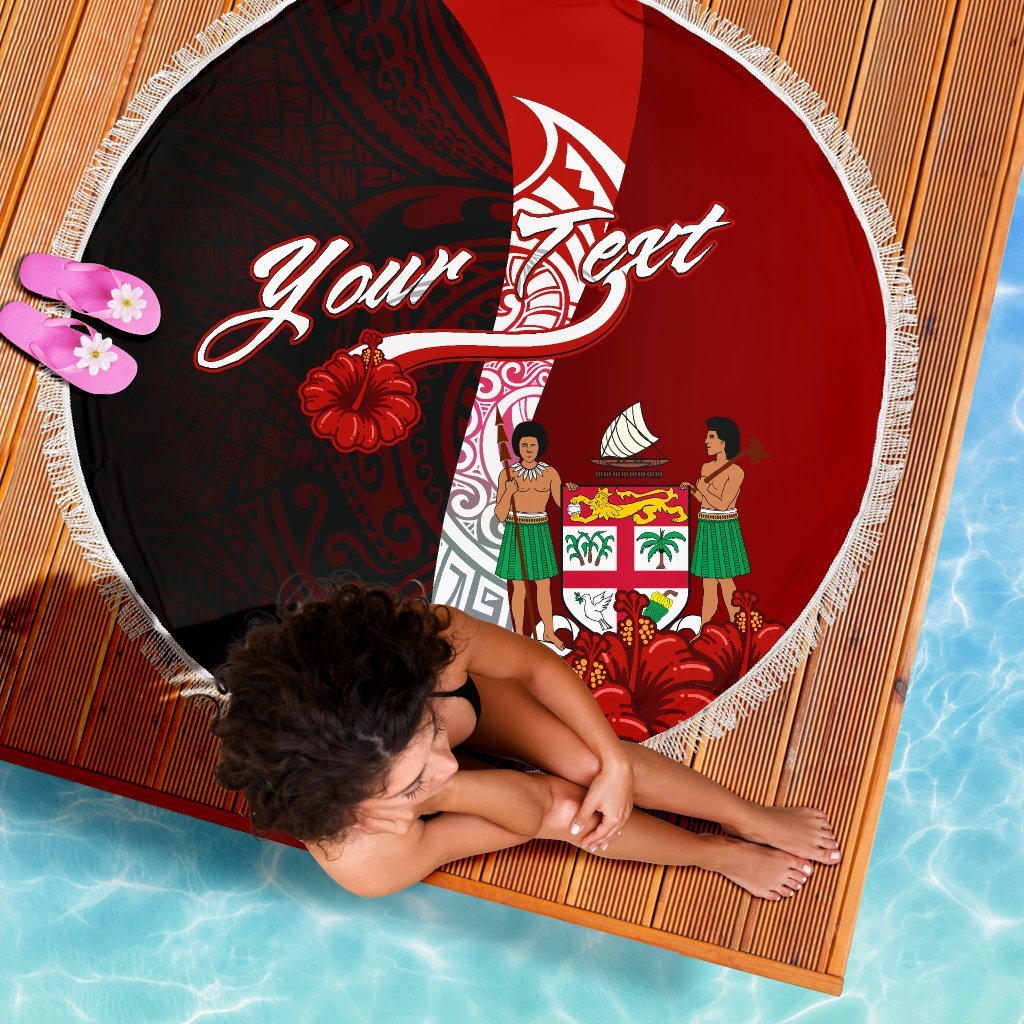 Fiji Polynesian Custom Personalised Beach Blanket - Coat Of Arm With Hibiscus - Polynesian Pride
