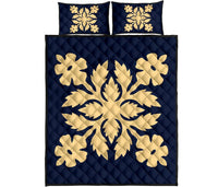 Hawaiian Quilt Bed Set Royal Pattern - Indigo - B2 Style - Polynesian Pride