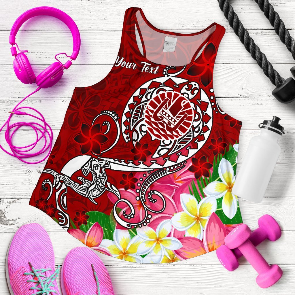 Tahiti Custom Personalised Women's Racerback Tank - Turtle Plumeria (Red) Red - Polynesian Pride