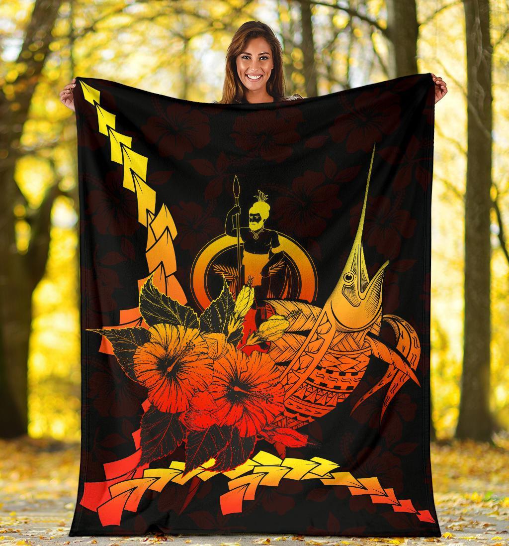 Vanuatu Polynesian Premium Blanket - Swordfish With Hibiscus - Polynesian Pride